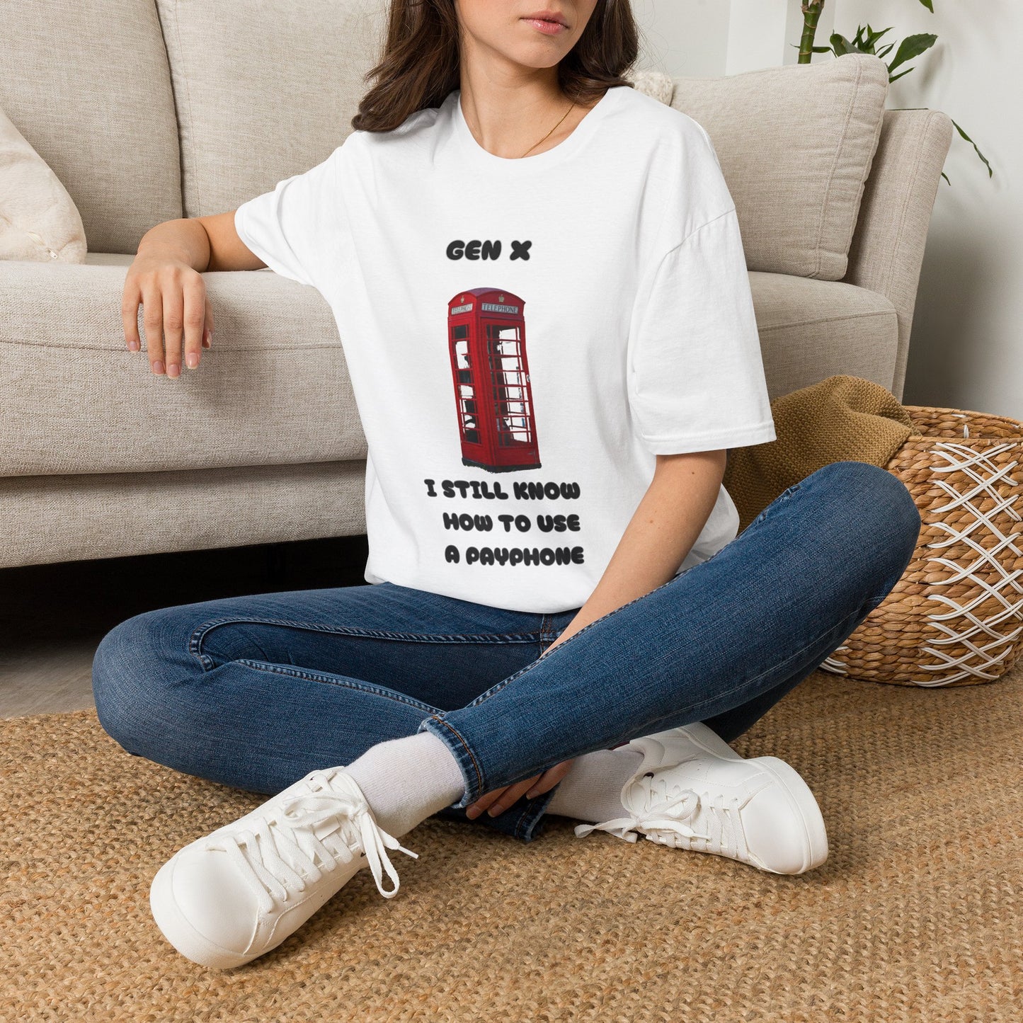 Gen X Red Payphone T-Shirt | Funny Generation X Nostalgia Tee | Classic British Telephone Box Retro Graphic Shirt