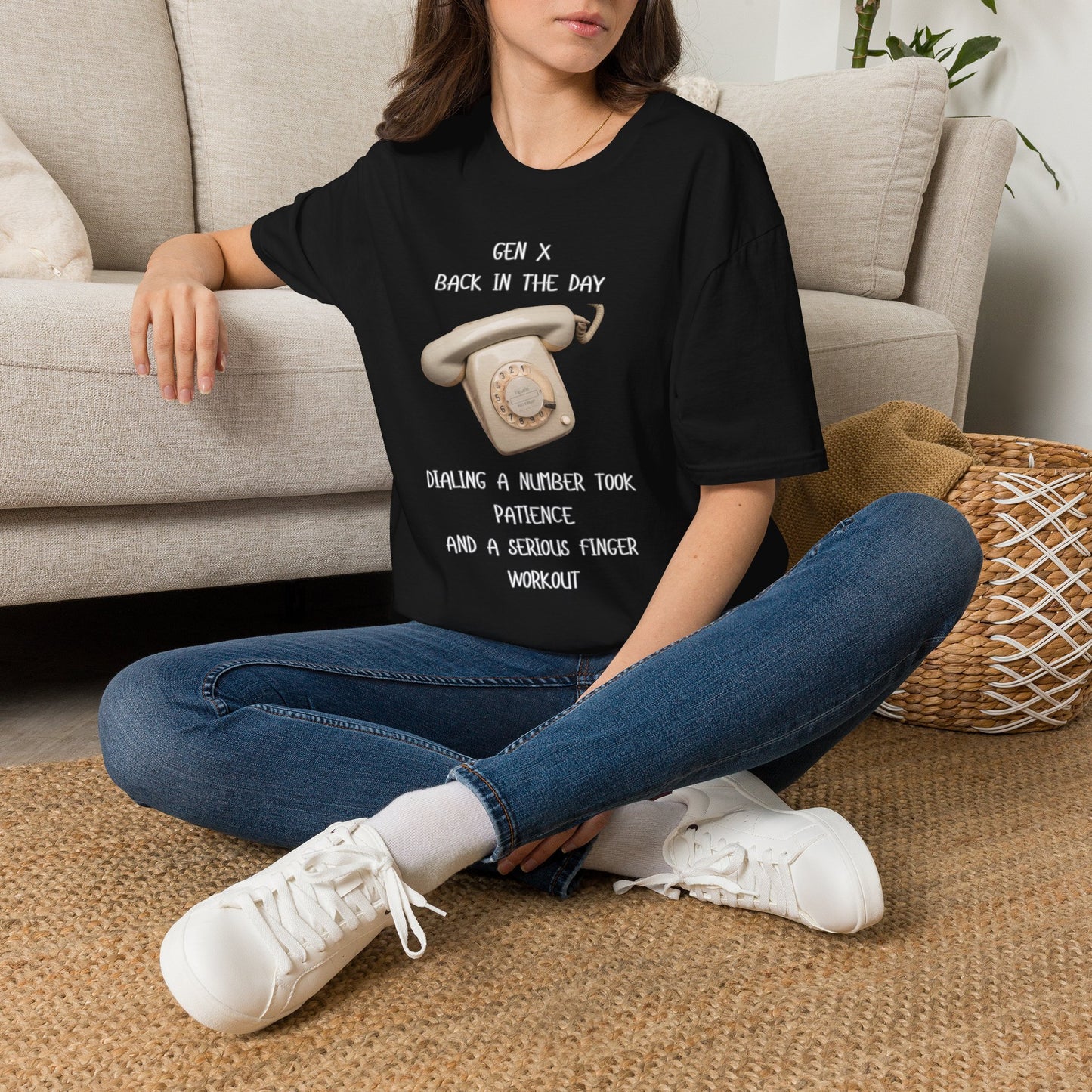 Gen X Rotary Phone T-Shirt | Funny Generation X Nostalgia Tee | Retro 80s Childhood Finger Workout Graphic Shirt
