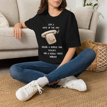 Gen X Rotary Phone T-Shirt | Funny Generation X Nostalgia Tee | Retro 80s Childhood Finger Workout Graphic Shirt