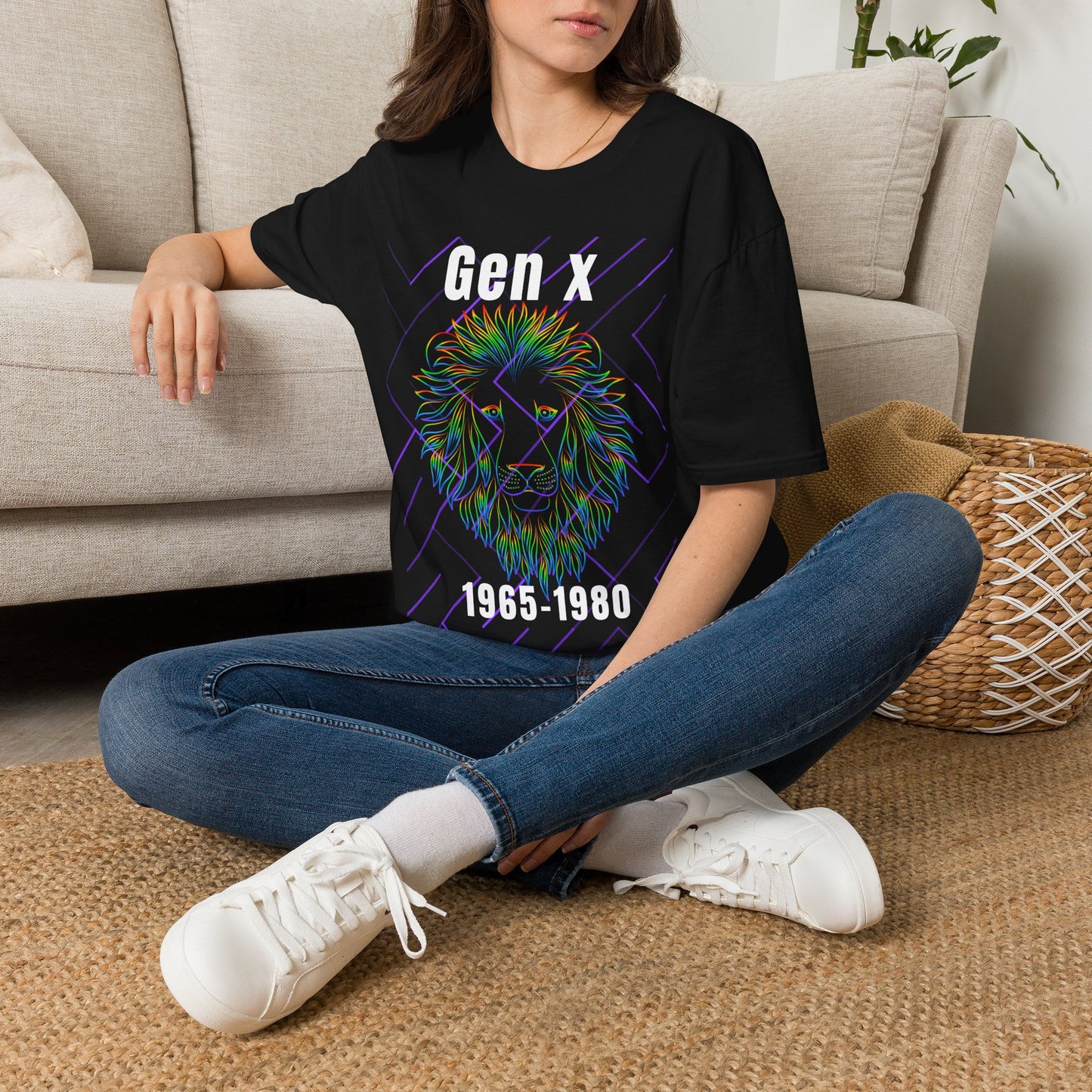 Gen X Lion Shirt 1965 to 1980, Funny Generation X Graphic Tee, Neon Retro 70s 80s Kids TShirt, Fierce Wildcat King Apparel Birthday Gift