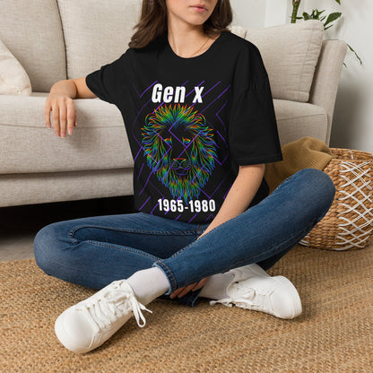 Gen X Lion Shirt 1965 to 1980, Funny Generation X Graphic Tee, Neon Retro 70s 80s Kids TShirt, Fierce Wildcat King Apparel Birthday Gift