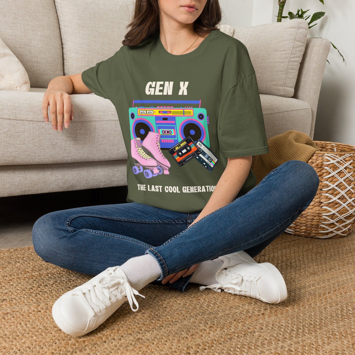 Retro 80s Gen X Boombox Black Shirt, The Last Cool Generation Dark Tee, Vintage Roller Skate Cassette Tape Graphic Apparel