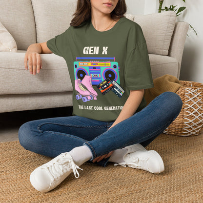 Retro 80s Gen X Boombox Black Shirt, The Last Cool Generation Dark Tee, Vintage Roller Skate Cassette Tape Graphic Apparel